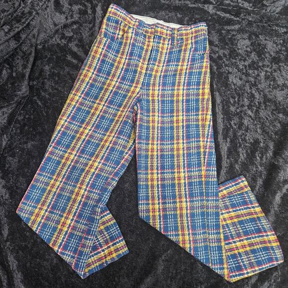 Sears Toughskins Blue, Yellow & Red Plaid Bellow Bottoms, size 6X Slim (19x18) - Picture 1 of 4